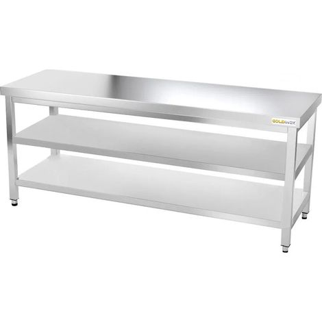 Table de travail en inox 1800 x 700 mm avec 2 étagères PREMIUM - GOLDINOX (1/4)