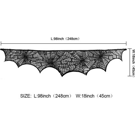Décoration d'Halloween : nappe de cheminée en dentelle noire à motif toile d'araignée, article de fête, 45 x 243 cm (18 x 96 pouces) (1/5)