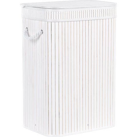 Cesta de madera de bambú blanca 60 cm poliéster multifuncional tapa asas Kalutara (1/5)