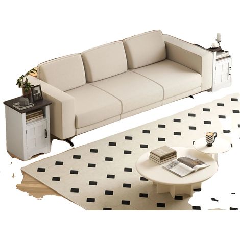 Mesita auxiliar, diseño rústico, con espacio de almacenamiento, color blanco. (1/2)