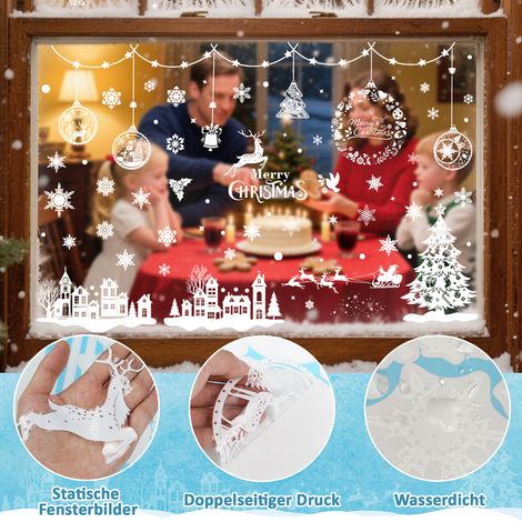 Inreeme Fensterbilder Weihnachten Fensterdeko Selbstklebende 244Stk - Statische Fenstersticker Fensteraufkleber Weihnachten mit Schneeflocken, Wiederverwendbare Weiße Winter Weihnachtsdeko Fenster (1/5)