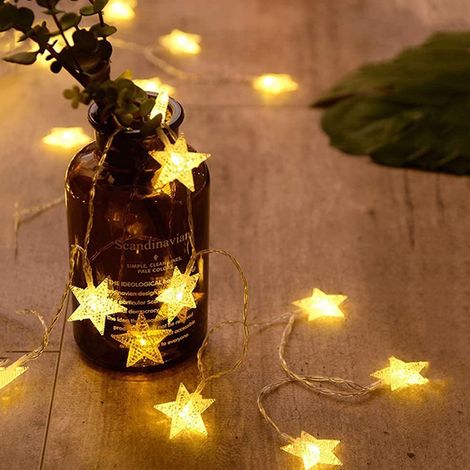 Guirlande Lumineuse Étoiles - 20 LED Chaudes - 3 m - Fonctionne sur Piles AA - Pour Intérieur Extérieur - Mariage Fête Décoration Festive - Lot de 1 (1/5)