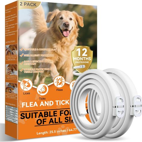 Collier Anti Puces pour Chien, Réglable et Imperméable avec Protection Naturelle, 65 cm Adapté à Toutes Les Tailles, Protection Efficace Pendant 12 Mois (2 Pack) (1/5)