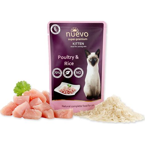 Nuevo Super Premium Pouch Aliment humide pour chatons au riz à la volaille 85g