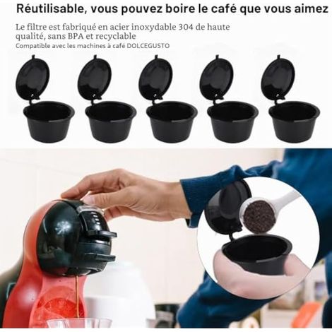 Capsules de Caf¨, 5 Filtres ¨¤ Caf¨ R¨utilisables, Tasses ¨¤ Capsules Rechargeables avec Cuill¨¨re ¨¤ Mesurer, Adapt¨es aux Mod¨¨les Melody Genio Mini Me(Le noir) (1/3)