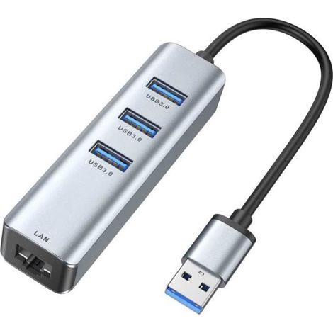 Adaptateur Hub USB 3.0 - Ablewe - 4 en 1 - Aluminium - 3 Ports USB - RJ45 Gigabit Ethernet (1/4)