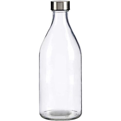 Bottiglia in vetro 1 litro con tappo in acciaio rotonda da tavola per acqua vino bibite succhi dispenser buffet per servire con eleganza (1/4)