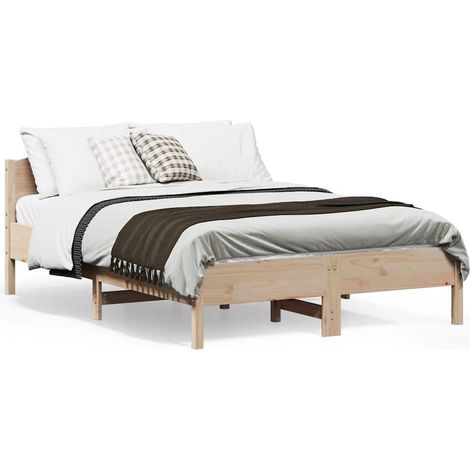 Cadre de lit 135 x 190 cm avec tête de lit, pin massif, sommier à lattes, sans matelas, 29.19kg - PANGIVO (1/5)