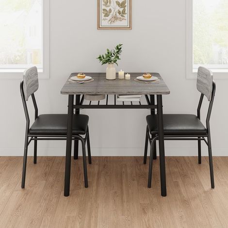 Ensemble Table à Manger et 2 Chaise - 2 Personnes, Industriel, Structure en Métal pour Restaurant, Cuisine, gris (1/5)