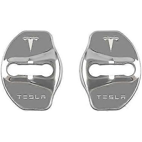 Lot de 4 coques de verrouillage de portière avec emblèmes et accessoires de protection pour Tesla Model 3 et Model XY 2 pièces argentées