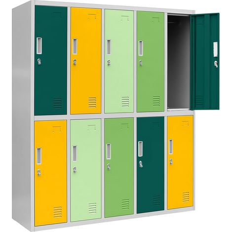 Schließfachschrank 5B2AS Umkleideschrank Wertfachschrank Umkleideschrank mit 10 Fächern Stahlblechkonstruktion Pulverbeschichtet 150 cm x 136 cm x 45 cm (H x B x T) Mehrfarbig (1/4)