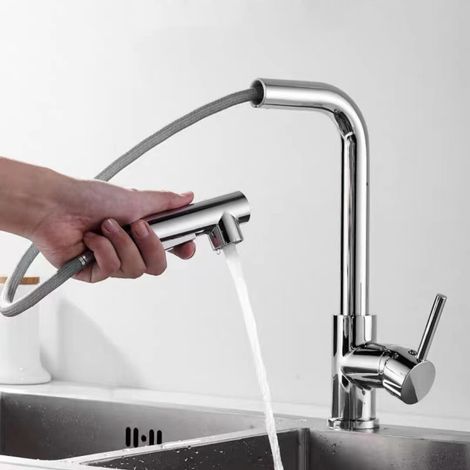 Cross-border best-selling hot and cold pull-out kitchen faucet for sinks, washbasins, and vegetable wash basins - telescopic, universal rotating, splash-proof - electroplated version