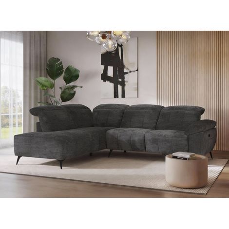 Canapé d'angle relax électrique en velours chiné gris SOLINA - (1/5)
