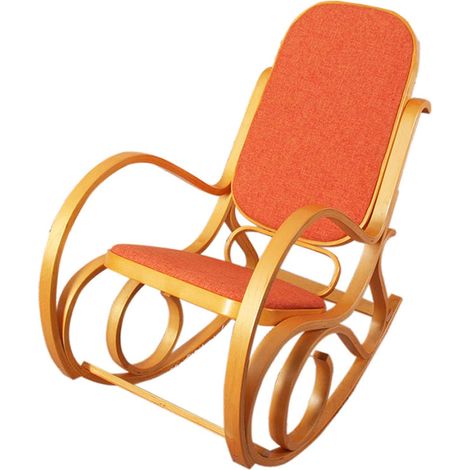 Fauteuil à bascule rocking chair en bois clair assise en tissu orange FAB04007