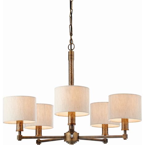 Endon Indara - Pendente multibraccio a 5 luci in bronzo invecchiato, placca in bronzo martellato invecchiato, E14 (1/5)