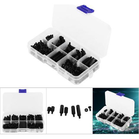 Kit de 180 pièces vis écrous M3 Nylon, assortiment de supports et entretoises (Noir) (1/5)