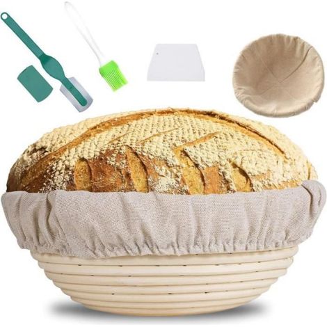 Banneton rond LImpermabilit Panier25 cmpour Pain et pte 1000g avec Doublure grattoir Blanc Gratuit BrosseLame (1/4)