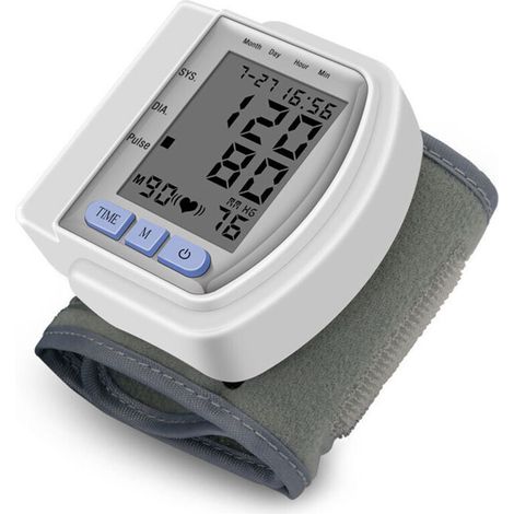 Blutdruckmessgerät für das Handgelenk mit LCD-Anzeige, verstellbarer Manschette, Erkennung von Herzrhythmusstörungen, Batterien nicht im Lieferumfang enthalten