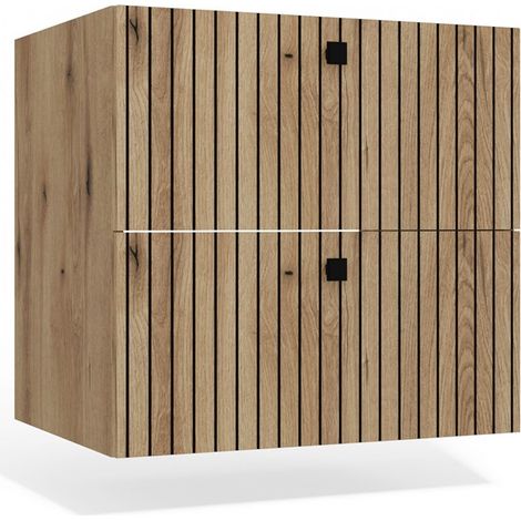 Mobile lavabo Tigo 60 2S OAK evoke, 2 cassetti, frontale scanalato, sospeso (1/5)