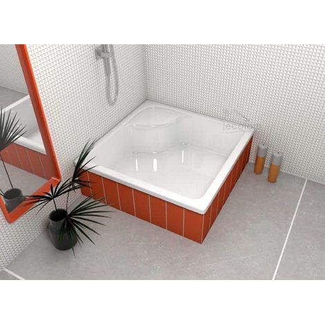 ECOLAM Receveur de douche profond Carré Doris 80x80 cm hauteur: 41 cm profondeur: 28 cm  pieds et siphon Click Clack incl  Receveur de douche acrylique blanc (1/5)