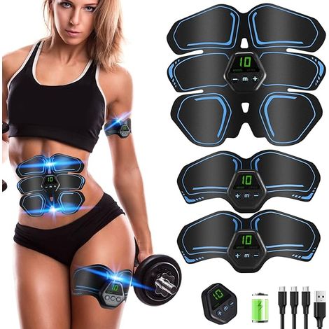 Tragbares Elektrostimulationsgerät mit LCD-Bildschirm für Bauch, Arme und Beine, blau. – AquaForge
