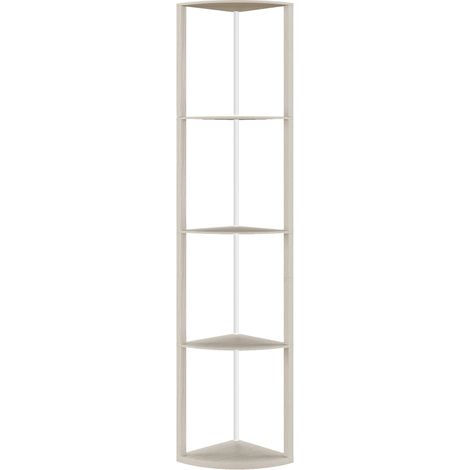 RGB LED Floor Lamp with Shelves, 5-Tier Dimmable Standing Lamp with Adjustable Brightness and Remote Control, Modern Corner Display Shelf Unit for Living Room Bedroom Office, Oak (1/5)