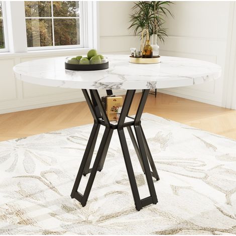 MEUBLIV Tavolo da pranzo rotondo 100 x 100 x 76 cm nero – piano in MDF effetto marmo (1/5)