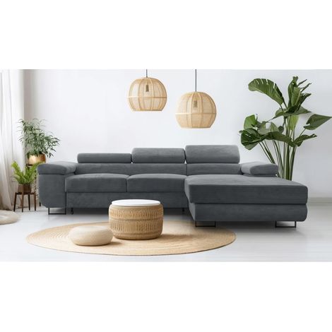 AX LIVING Dunkelgrau Cord Couch L Form – Arborio R Wohnlandschaft 280cm