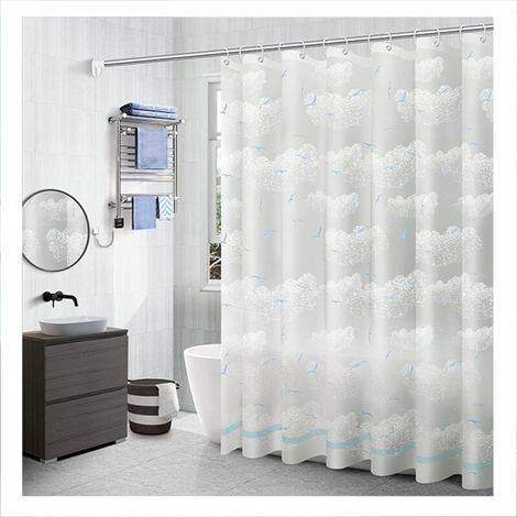 150 x 180CM Translucent Shower Curtain Waterproof Plaid Seagull Print Bath Partition with Hooks Bathroom Accessories