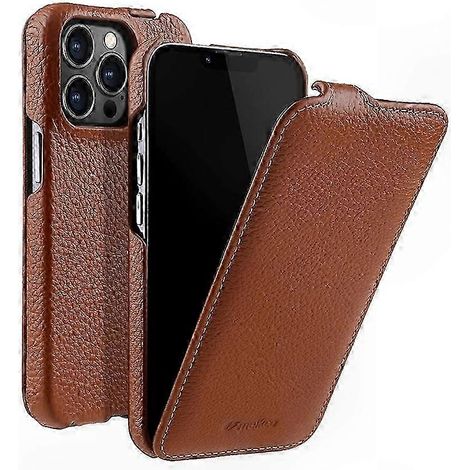 Vertikal klappbare Schutzhülle aus echtem Rindsleder für iPhone 12 Pro, Schutzhülle mit Litschi-Textur, robust und elegant (1/5)