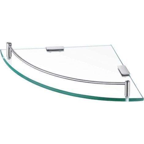 Étagère Murale d'Angle en Verre Trempé pour Salle de Bain avec Porte-Serviettes Acier Inoxydable (1/4)