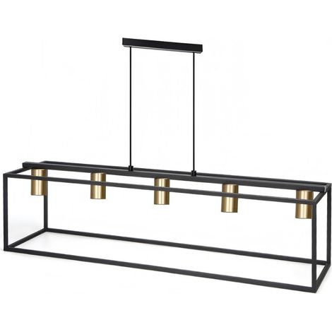Suspension rectangulaire en métal noir, 5 points, culot E27, style moderne pour salle à manger (ampoule non incluse)