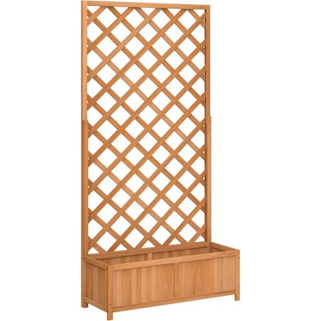 MAISON LA VIE Jardinière avec treillis - Bac à Fleurs - Pot De Fleurs marron bois massif de sapin