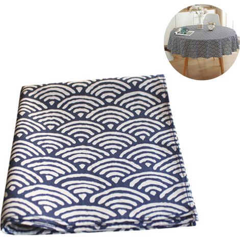 Mantel redondo, de algodón y lino, resistente a las arrugas, con estampado bordado, colores resistentes, para cocina, exteriores y fiestas. (1/5)