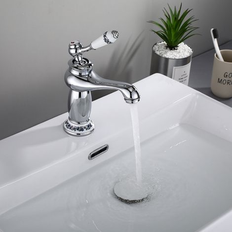 Robinet Lavabo Salle de Bain Rétro Mitigeur Lavabo Poignée Unique Décoration Argenté (1/5)