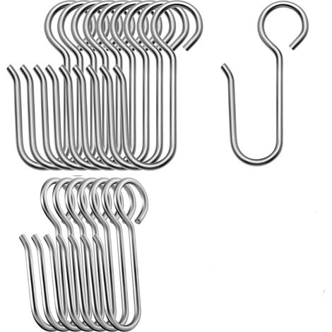 Set mit 50 Metall-Gardinenhaken, S-Ringe für Fenster, Badezimmertüren, Material: Edelstahl, Silber (35,8 mm Länge) (1/5)