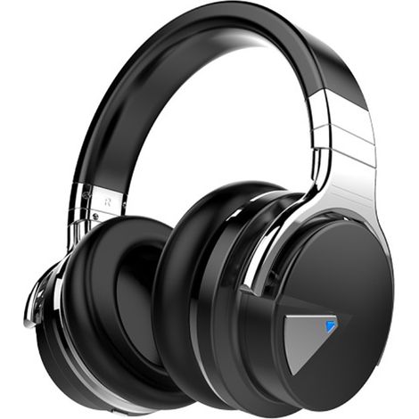 Casque audio Bluetooth à réduction de bruit active avec microphone, basses profondes, sans fil, circum-aural, coussinets confortables en similicuir, noir (1/4)