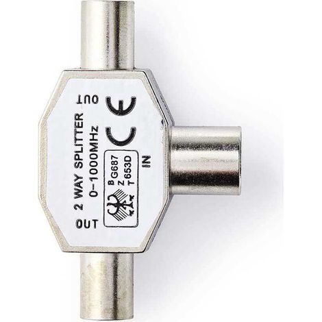 Adaptador de antena y satelite 2x coaxial macho iec coaxial hembra niquelado 75 ohmios divisor en t metales plata 1 pc caja