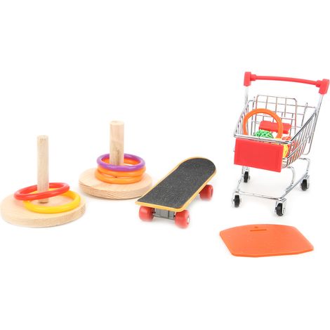 Lot de 4 jouets d'entraînement pour perruches avec chariot à roulettes, panier de basket et chariot de courses pour oiseaux de compagnie (1/5)