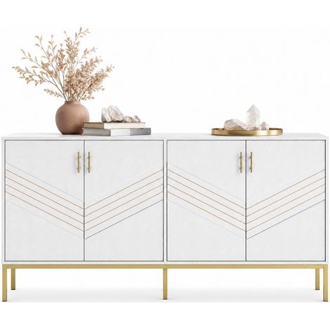 Buffet 4 portes blanc et bois clair avec étagères réglables, meuble de rangement en MDF 160x40x80,5 cm pour salon, salle à manger ou entrée pratique  CHICFURN (1/5)