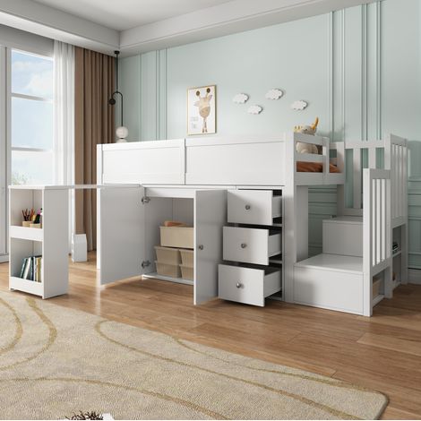 lit enfant mezzanine rangement bureau 90x200 blanc OKMYHOME (1/5)