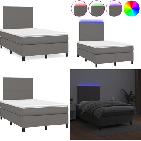 Sommier à lattes de lit matelas LED gris 120x190 cm similicuir - Lit Plateforme - Lit Design - Lit Moderne - Lit Capitonné - Sommier Tapissier - Home & Living (1/5)