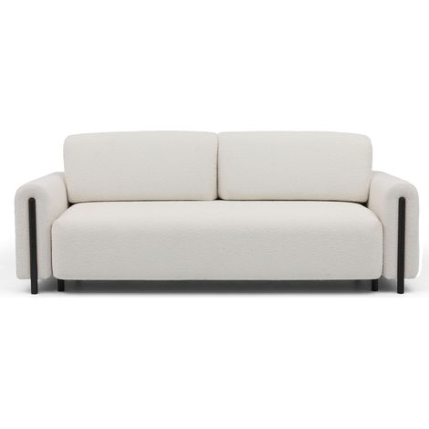 anapé convertible 4 places DOVA en tissu bouclette avec pieds en bois massif noir – 244cm-Blanc cassé (1/5)