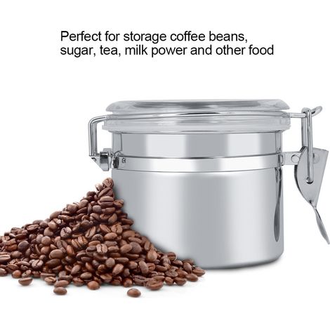 Boîte de rangement inox pour café, thé, sucre et lait en poudre - Pot de conservation alimentaire hermétique (10x7,4 cm) (1/5)