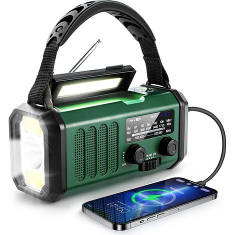 Filiyano – lampe torche – Radio d'urgence 10 000 MAH avec lampe torche, radio à manivelle solaire, radio météo AM/FM, alarme SOS, chargement USB-C (1/5)