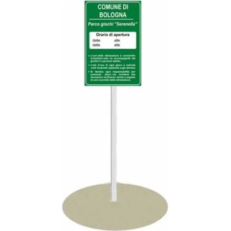 Cartello Parco Giochi Giochipark alluminio palo Ø 60mm da interrare cm60x90h