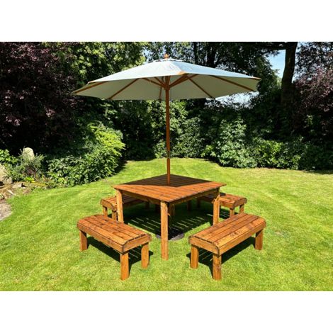 Knights Eight Seater Garden Furniture Table Set - L160 x W170 x H80 cm - Grey Parasol Included - Fully Assembled