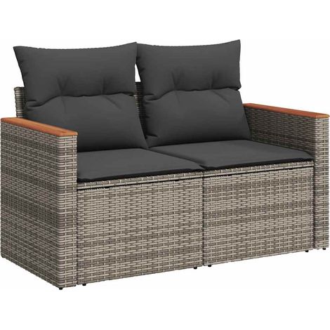 Maison Exclusive - Gartensofa 2-Sitzer mit Kissen Grau Poly Ratta