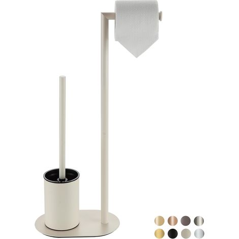 1 - Porte Rouleau Papier Toilette - Brosse WC - Ensemble 2 en 1 Acier Inoxydable Base Ovale Pour Salle De Bains Blanc 25x15x70cm (1/5)