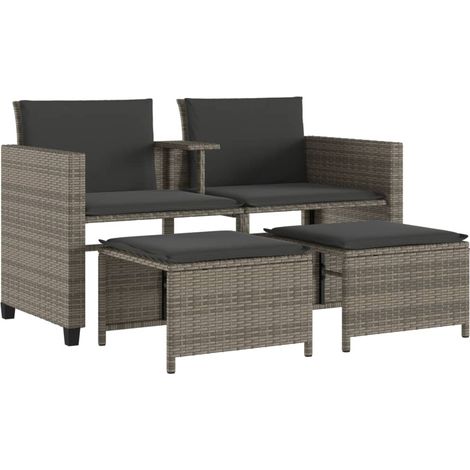 Maison Exclusive - Divano Giardino 2 Posti con Tavolo e Sgabelli Grigio Polyrattan